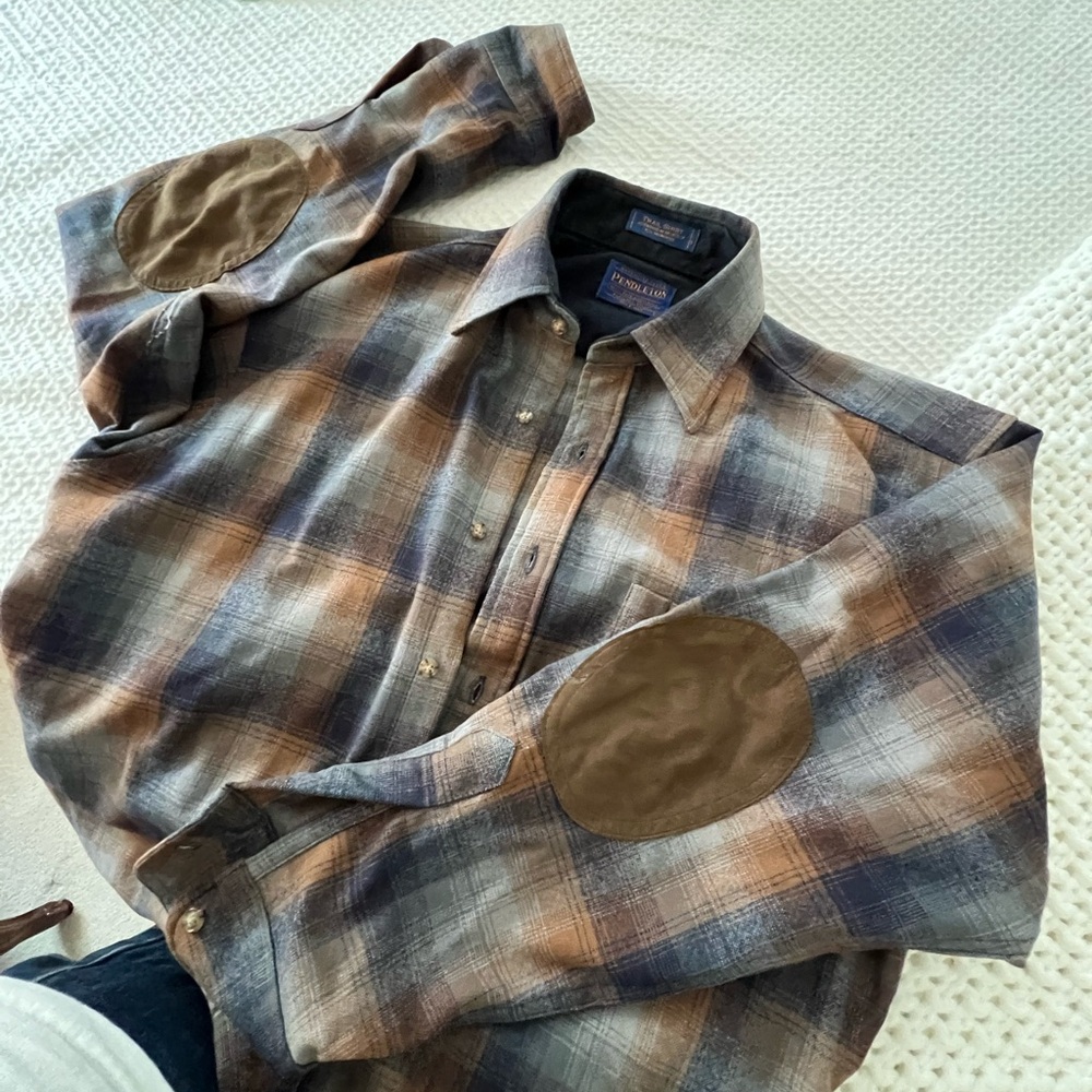 Pendleton Blue and Brown Plaid Trail Shirt with Elbow Patches